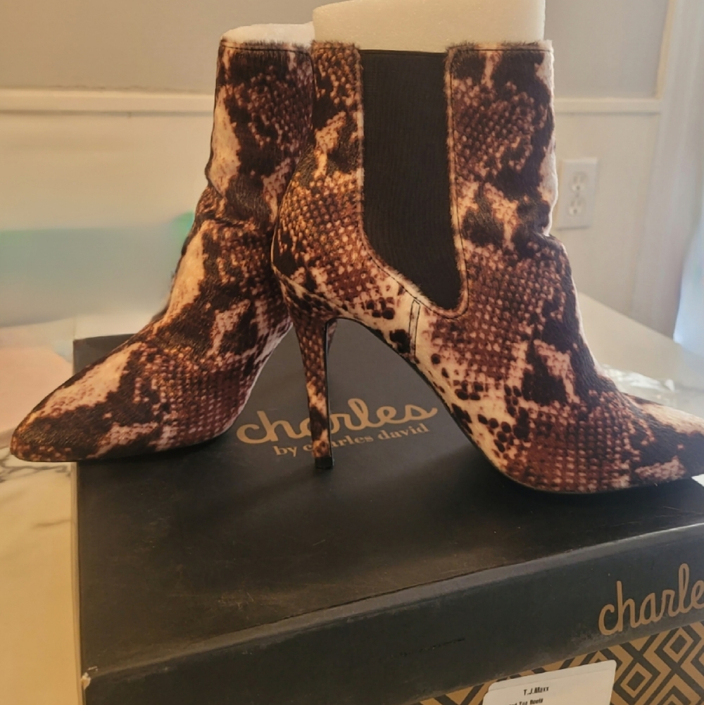 Charles David Snake Print Heeled Boots